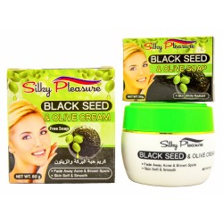 Крем для лица с черным тмином и оливой против прыщей Silky Pleasure Black Seed & Olive Cream 80 гр. мыло в подарок. Тайланд