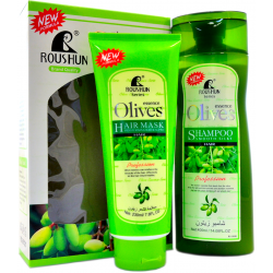 Натуральный оливковый шампунь и увлажняющая маска для волос Roushun Olives 400 мл/230 мл