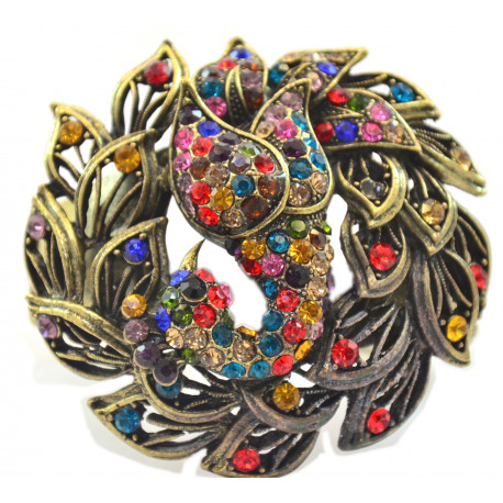 Браслет металлический разноцветный со стразами в форме птицы Body jewelry