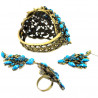 Браслет металлический с голубыми стразами, кольцо и серьгиBody jewelry