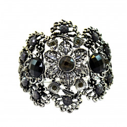 Браслет металлический с черными стразами, кольцо и серьгиBody jewelry
