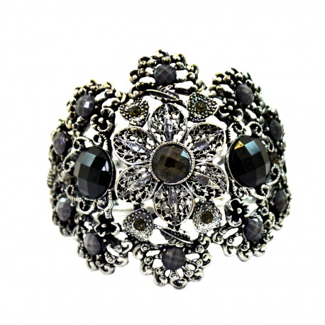 Браслет металлический с черными стразами, кольцо и серьгиBody jewelry
