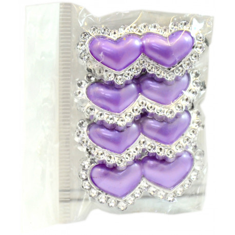 Булавки комплект в форме сердца со стразами фиолетовые 4 шт