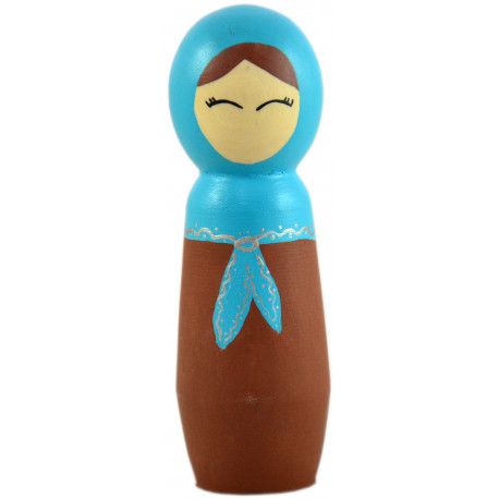 Игрушка - кукла деревянная мусульманка дочь в голубом платке