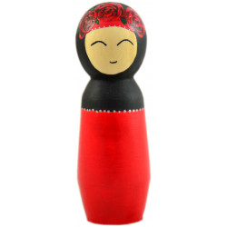 Игрушка - кукла деревянная мусульманка дочь в красном платье 9 см