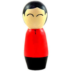 Игрушка - кукла деревянная мусульманин сын в красно-черной рубашке 7 см