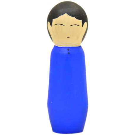 Игрушка - кукла деревянная мусульманин сын в синей рубашке 9 см