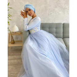 Платье на никах/ Платье на выпускной светло-голубое - Noor
