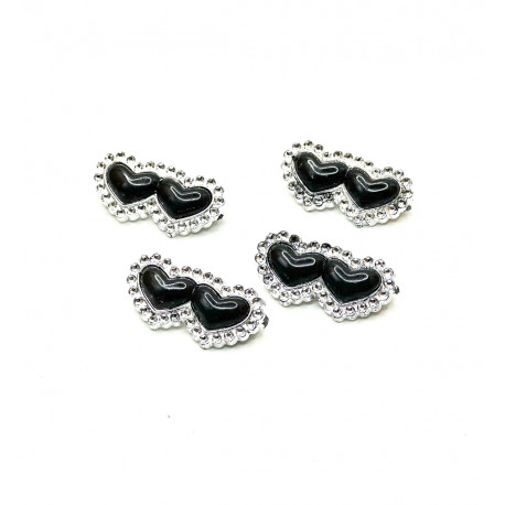 Булавки комплект в форме сердца со стразами черные 4 шт