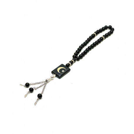 Четки - тасбих с прямоугольным медальоном (полумесяц со звездой) черные