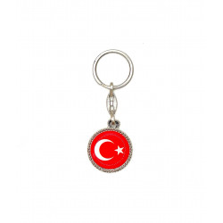 Брелок металлический "Флаг Турции" круглый