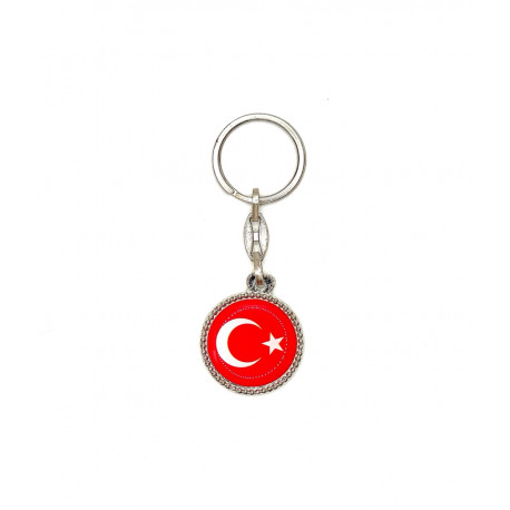 Брелок металлический "Флаг Турции" круглый