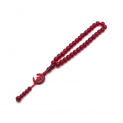 Четки-Тасбих с бордовыми круглыми бусинками с полумесяцем на конце (33 бусинки)