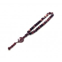 Четки-Тасбих с бордово-мраморными круглыми бусинками с полумесяцем на конце (33 бусинки)