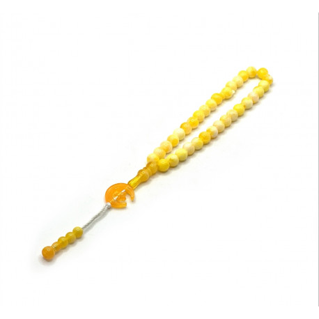 Четки-Тасбих с желто-мраморными круглыми бусинками с полумесяцем на конце (33 бусинки)