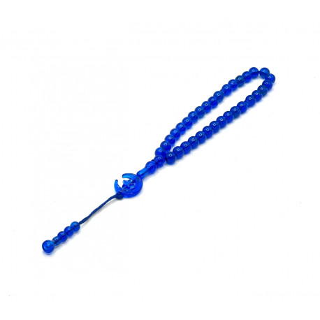 Четки-Тасбих с синими круглыми бусинками с полумесяцем на конце (33 бусинки)