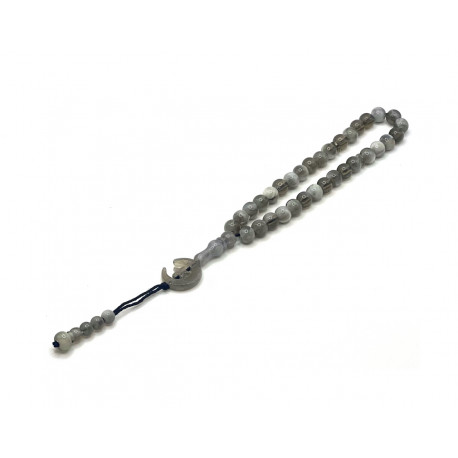 Четки-Тасбих с серо-мраморными круглыми бусинками с полумесяцем на конце (33 бусинки)
